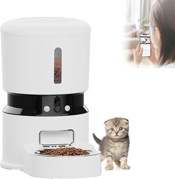 Automatic Dog Feeder with Freshness Preservation, 4L Timed Cat Feeders for Dry Food, Up to 8 Meals Per Day, Granary Pet Feeder for Cats/Dogs DoubleBowl