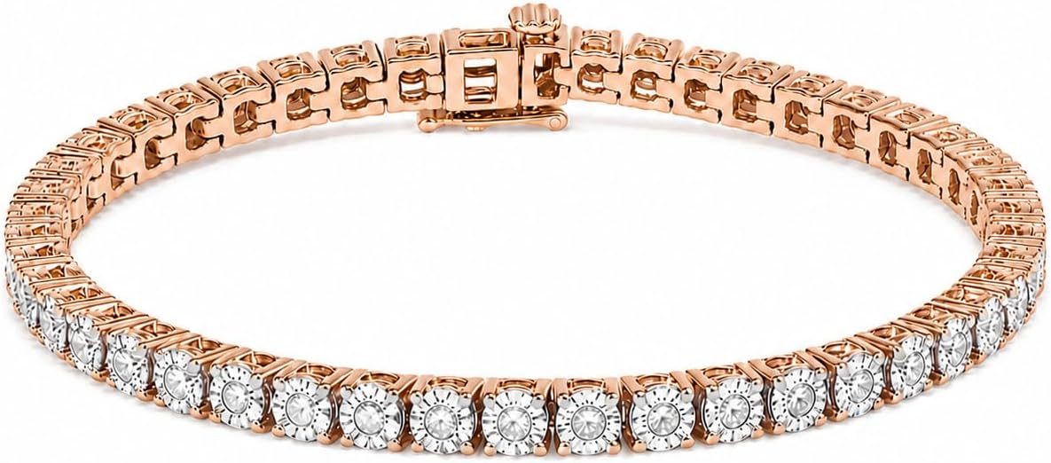 Original Classics 1.0 Cttw Miracle Set White Diamond Round Faceted Bezel Tennis Bracelet (I-J Color, I3 Clarity) - Choice of Metal Color and Size
