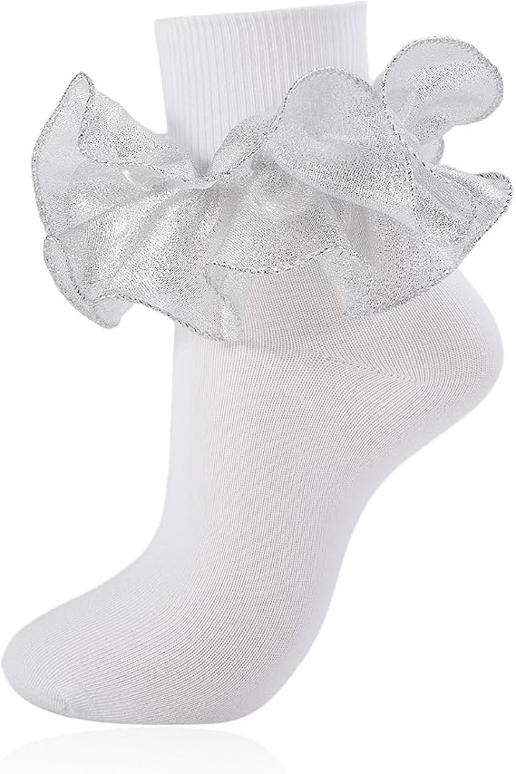 Women Big Ruffle Socks Adult Double Lace Turn Cuff Fluffy Frilly Ankle Dress Socks Cute Bobby Sock for Big Girls