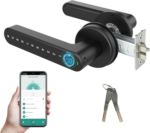 Fingerprint Smart Lock,Biometric Door Lock knob Handle with Mechanical Key*2,Digital Touch Front Door,Tuya Keyless Entry Door Lock for Home,Bedroom,Hotel,Office
