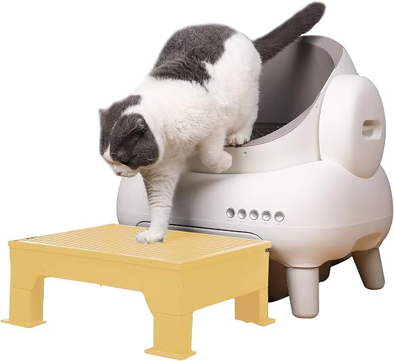 PAKEWAY Cat Ramp for Litter Box, Adjustable Elevated Cat Litter Box Step, for Automatic Litter Boxes & High - Entrance Litter Boxes - Ideal for Small & Elderly Cats