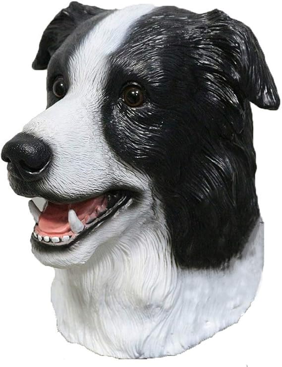 Latex Animal Dog Head Mask, Border Collie Dog Mask Halloween Costume Party