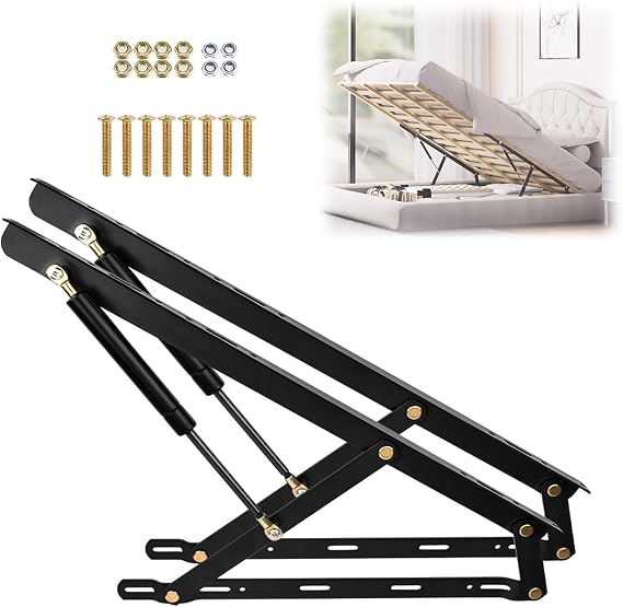 Lid Lifter Bed Risers, Hydraulic Bed Lifter Hydraulic Bed Lift Mechanism Set, Gas Piston Bed Lift Mechanisms For Sofa Bed Box Storage Queen Twin Space Saving DIY Project Hardware(Black,800mm)