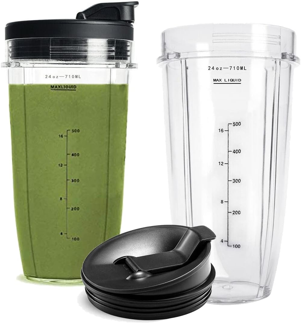 24OZ Replacement Cups Compatible with Ninja Nutri BN401, SS101, BN400, BN800, BN801, SS351, SS151 TWISTi DUO Blender, with Upgraded Sip and Seal Lids- Convenient to Drink Directly.2 Pack