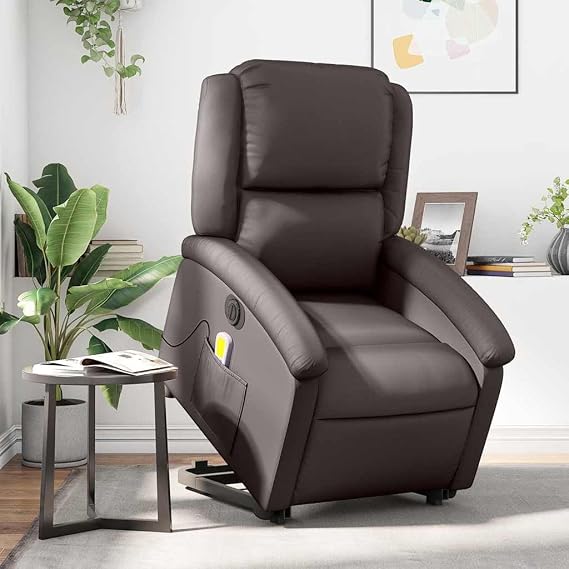 Elektrische Stand-Up Massagesessel Dunkelbraun Echtleder 106 cm Breit 24 V Lift-Assist Fernbedienung Bequemer Recliner fur Wohnzimmer & Home-Cinema