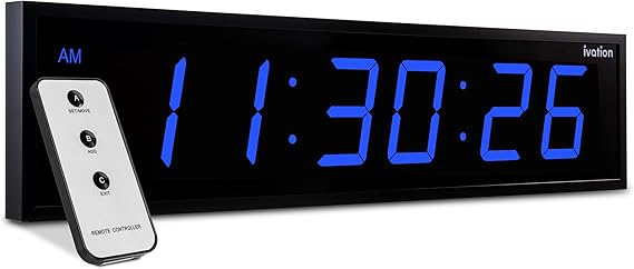 Ivation Oversized Digital Wall Clock with Large LED Display, 30" Blue