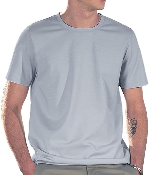 Ice Silk Shirts for Men Short Sleeve Casual T-Shirt Men's Basic Tee Summer Quick Drying T-Shirt Grey Blue
