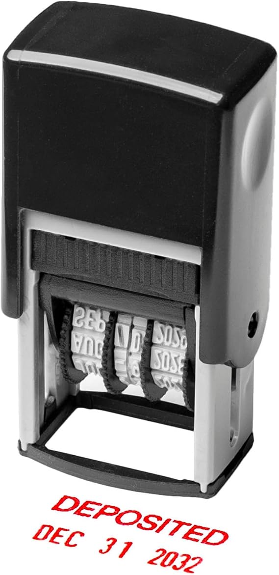 Self Inking Rubber Stamp, Phrase with Date Stamp, Refillable Office Supply Business Stamps (Deposited)