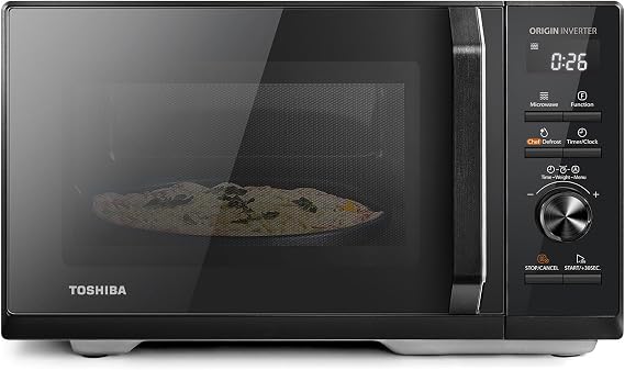 Toshiba 25L 3-in-1 900W Digital Microwave Oven With Grill, Origin Inverter, Chef Defrost, Microwave, Combi, 10 Power Levels, 7 Auto Menus, Easy Clean, Perfect for 10'' Pizza, Black, MW3-AG25PFI(BK)