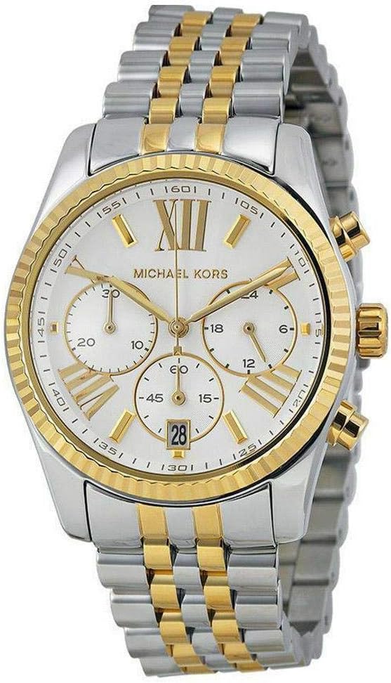 Michael Kors Lexington Chronograph Mother of Pearl Two-Tone Ladies Watch MK5955