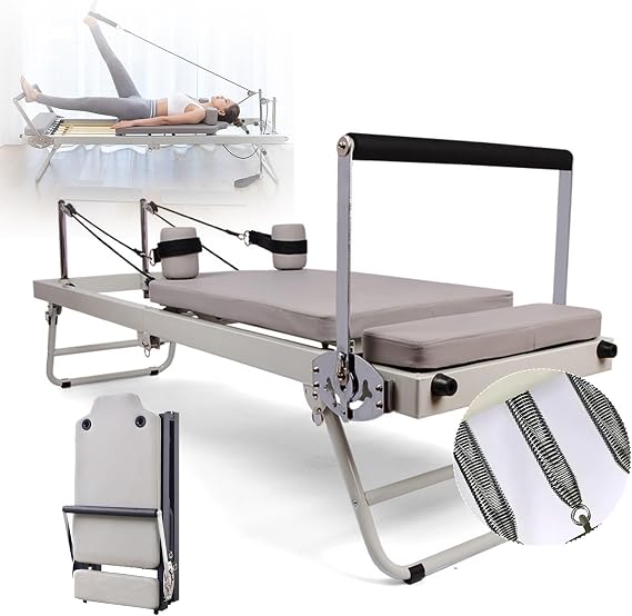 RYTM Pilates Reformer, Foldable Pilates Reformer Machine Equipment with 5 Metal Resistance Springs, Home Gym Pilates Workout Machine for Exercise Your Arms, Back, Chest, Abdomen, HIPS