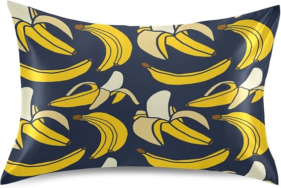 Satin Pillowcase for Hair and Skin, Yellow Fruit Banana Silk Pillowcase Soft and Cozy Body Pillow Covers, Standard Size Satin Pillow Cases with Envelope Closure(20x26 Inch), 1PC