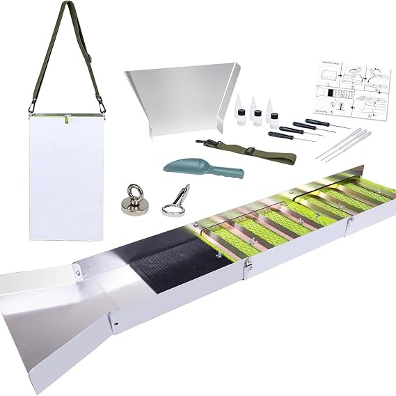 Aluminum Alloy Sluice Box - 50" Folding Portable Gold Prospecting Equipment Kit for Gold Mining, Panning & Dredging - 17 Pieces