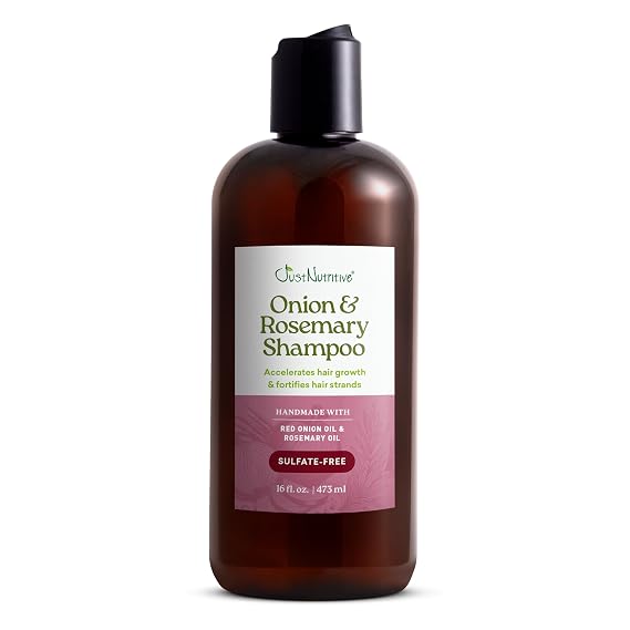 Just Nutritive Onion & Rosemary Shampoo for Hair Growth, Thickening, Strengthening - Sulfate-Free, Enriched with Red Onion Oil, Rosemary Oil, Tea Tree - 16 oz