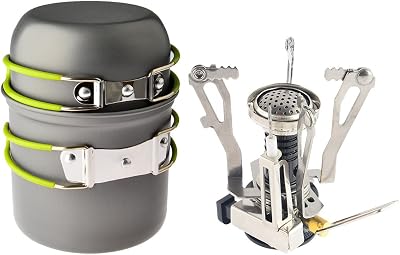 Backpacking & Camping Stoves, Petforu Ignition Canister Stove  Campfire Cookware Pots & Pans Camp Kitchen Cooking Tool Set