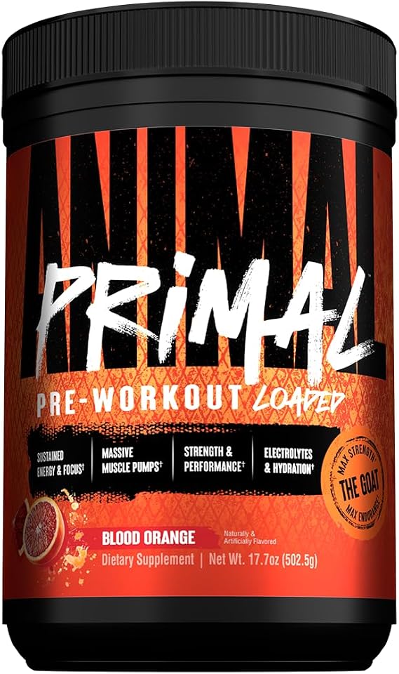 Animal Primal Muscle Hydration + Preworkout Powder Contains Beta Alanine, 3DPump, Caffeine & Electrolytes Improves Energy, Focus, Endurance & Absorption New Blood Orange Flavor, 17.7 oz