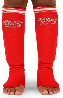 YOKKAO Muay Thai Cotton MMA Shin Guards | Ideal for Muay Thai and K-1 Training | 100% Cotton | Lightweight for Optimal Mobility | Longlasting Performance | Protective Leg shin Pads for Adults