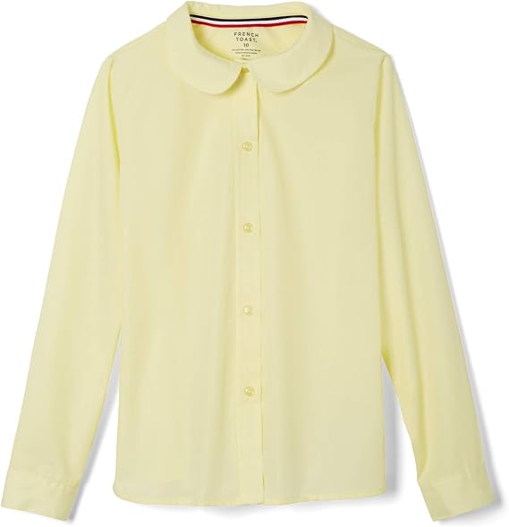 French Toast Girls Long Sleeve Woven Shirt with Peter Pan Collar (Standard & Plus)