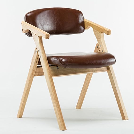 Folding Chair, Upholstered Cotton Linen Dining Room Chairs, Foldable Chairs with Armrests and Soft Cushions, Easy to Store, Wooden Armchair for Home Life Company Dining Kitchen,Coffee pu