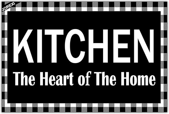 Farmhouse Kitchen Mats for Floor - Kitchen The Heart of The Home Kitchen Mats Non Slip, Rustic Buffalo Plaid Home Kitchen Rugs