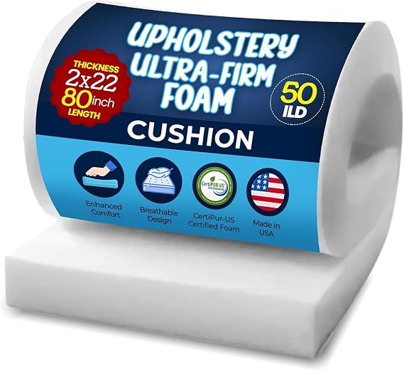 RaceCityFoam High Density Upholstery Foam (Ultra Firm) 50 ILD - 2"x22"x80" | High Density Foam, 50 ILD, Ultra Firm, CertiPUR-US Certified, Made in USA, 2 Inch Thickness, 22 Inch Width, 80 Inch Length