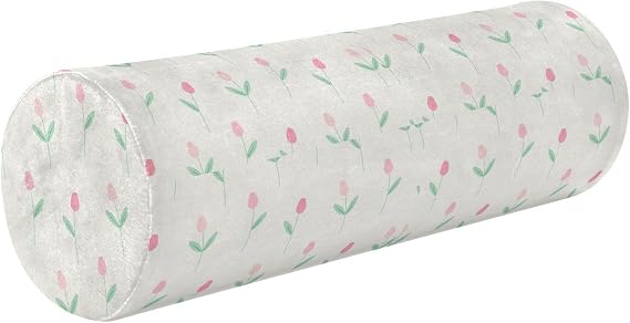 Cartoon Cute Red Tulips Bolster Pillow for Legs Sleeping Therapedic Neck Roll Pillow Small Round Pillow Decorative Cylinder Pillows for Bed Round Bolster Cover with Zipper
