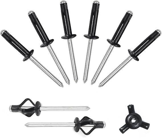 ALLCLEAN 3/16" x 3/4" Tri-Fold Rivets Assortment - 60Pcs,Black Tri-fold Exploding Pop Rivets Solid Aluminum Tri Grip Rivets Bulb Style Rivets for Kayak Marine Boat