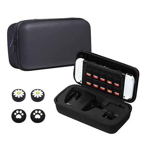 Carrying Case for Switch/Switch OLED, Protective Hard shell Storage Bag for Switch Console, Pro Controller/Switch Dock, AC Adapter & Accessories with 10 Game Card Slots & Replaceable Thumb Grips Cap
