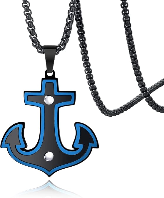 YAMI Mens Necklace, Anchor Pendant for Men Boys, 18K Gold Plated 316L Stainless Steel Jewelry Gifts for Father's Day