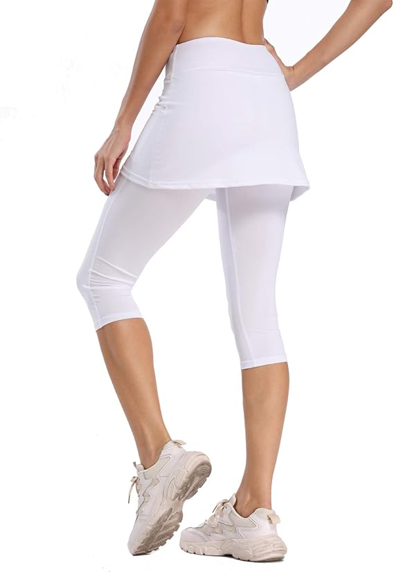 Ibeauti Womens UPF 50+ Yoga Skirted Capri Leggings Golf Tennis Pants with Skirt for Running Workout Active