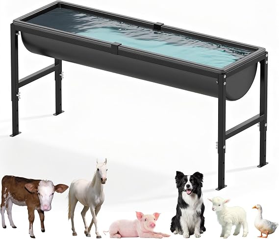 Livestock Water Trough 12 Gallon | Animal Waterer with Adjustable Stand, Easy to Assemble and Carry, Feeding Goat, Sheep, Horse, Dog in Farm