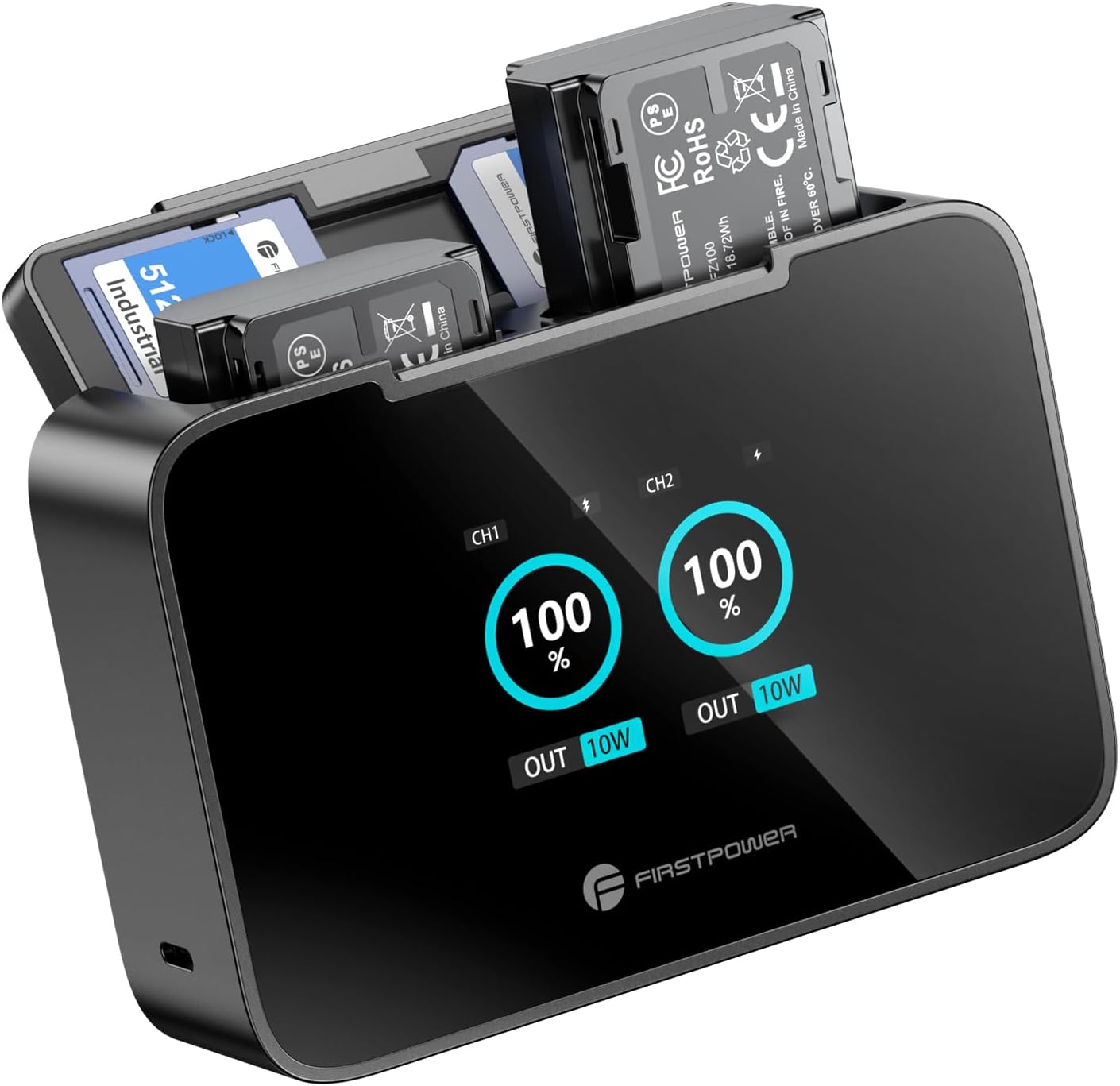 FirstPower NP-FZ100 Battery and 20W Fast Dual LCD Charger, 2-Pack 2600mAh Replacement Battery for Sony FX3, FX30, A7iii, A7iv, A7C, A6600, A6700, ZV-E1, ZV-E10ii, A9, A9S, A7R III, A7R IV, A7R V