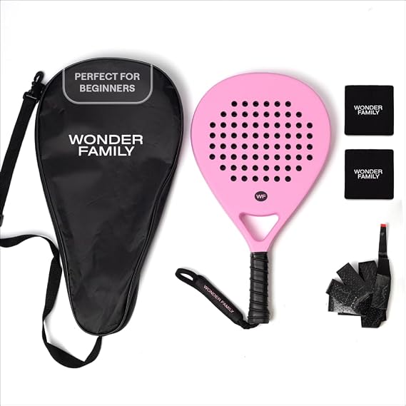 Padel Racket with Overgrip & 2 Wristbands Memory EVA Foam, Perfectly Balanced Pala de Padel Fiberglass Paddle for Beginners and Intermediates Includes 420D Fiber Bag
