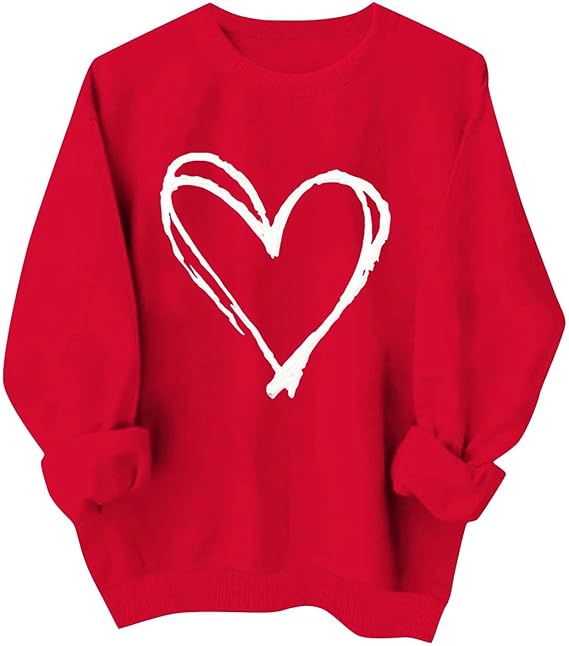LRMQS Valentines Shirts for Women Long Sleeve Funny Valentine Day Gifts Heart Graphic Crewneck Sweatshirts Love Sweater Tops