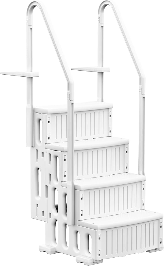 Flamaker Swimming Pool Ladder Above Ground, Non-Slip Pool Steps 48-54 in. | Above Ground Pool Steps, Entry and Exit Open-air Bath Ladder, 4 Stairs with Double Handrails,