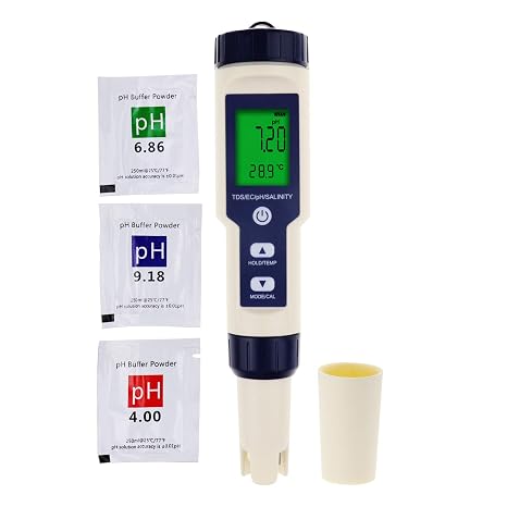 5 in 1 Digital pH Meter with TDS/EC/Salinity/Temperature Measurement Waterproof Highly Accurate Multi-Parameter Tester