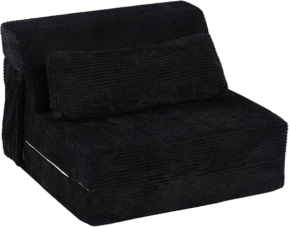 Folding Sofa Bed with Pillow, Convertible Sleeper Chair, Comfy Floor Futon Couch Mattress Lounge Sofa for Adults Portable Fold Out Chair Bed for Living Room Bedroom, Black