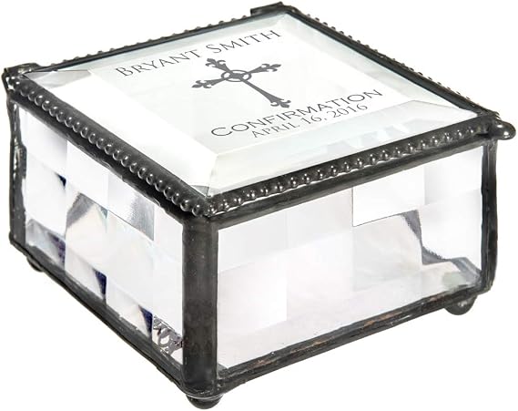 Confirmation Gift for Girls Personalized Stained Glass Engraved Religious Christian Cross Jewelry Rosary J Devlin Box 333 EB221 (Clear Cube)