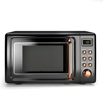 Retro Microwave Oven,Safeplus 0.7Cu.ft, Countertop 700W Microwaves with Cold Rolled Steel Plate 5 Micro Power Defrost & Auto Cooking Function LED Display Glass Turntable and Viewing Window Child Lock
