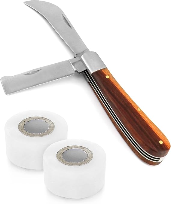 QWORK Gardening Grafting Cutter, Manual Grafting/Pruning Cutter, Plant/Fruit Tree Budding Tool with 2 Plants Repair Tapes for Floral Fruit Tree