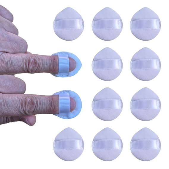 FADETTE Soft Microfiber Mini Powder Puff 12 Pcs - 1.5in Diameter x 1.42in Diameter Powder Pact Puff & Halo Glow Pinkie Puffs, Finger-sized, Small Puff For Applying Loose & Pressed Powders (white)