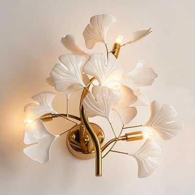 Gold Sconces Wall Light, 4-Light Nordic Creative Ginkgo Leaf Wall Mounted Light, Modern Wall Sconces Fixtures for Bedroom Bedside Corridor Living Room Gallery Bar