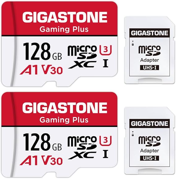 for Switch 1 Only GIGASTONE 128GB Micro SD Card 2-Pack, Gaming Plus, Nintendo-Switch 1 Compatible, R/W 100/50MB/s, 4K Video Recording, Micro SDXC UHS-I A1 U3 Class 10, with Adapter