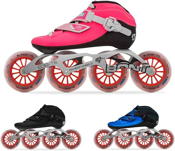 Bont Inline Speed Skating Racing Package - Luna Skate Boot + 2PF 6061 Frame + Elemental Wheels + ABEC7 Bearings - Youth - Boys - Girls - Men - Women