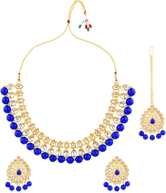 Efulgenz Indian Bridal Faux Pearl Kundan Choker Necklace Earrings Set
