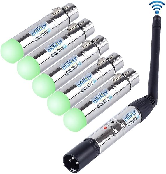 CHINLY 6pcs 2.4G DMX512 Wireless 1 Male Transmitter & 5 Female Receivers Control Short Version for Stage PAR Party Light