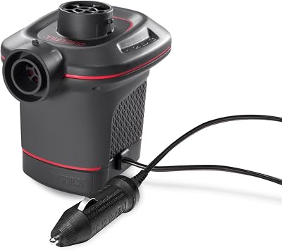 INTEX 66656WA QuickFill 12 Volt DC Electric Pump Inflates and Deflates Air Mattresses, Kayaks, Boats Includes 3 Interrconnecting Nozzles Sleek and Compact Design 650 LMin Air Flow Outdoor Use