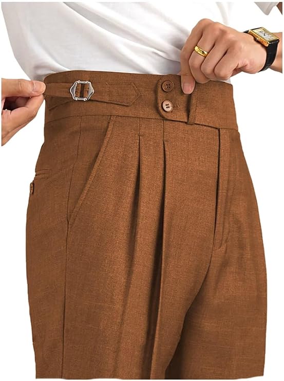 Mens Dress Pants Classic Gurkha Pants Slim Fit Casual Pleated Business Lightweight Trousers