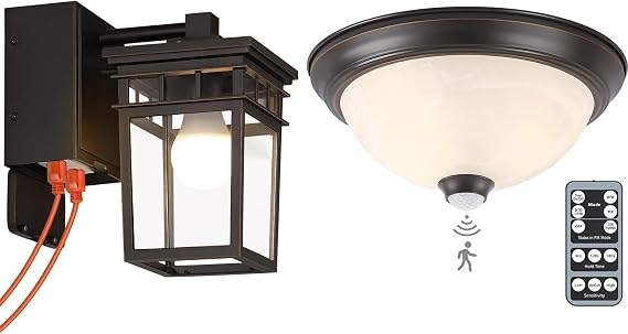 FANDBO 1 Pack Porch Lights with GFCI Outlet and 1 Pack Motion Sensor Ceiling Light