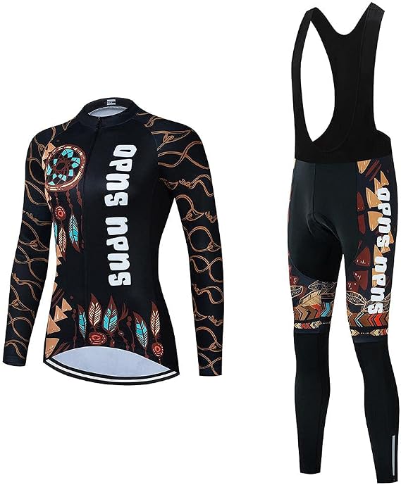 Women's Cycling Jersey Set Bike Shirt Long Sleeve Cycling Clothing Bicycle Bib Pants with Gel Padded